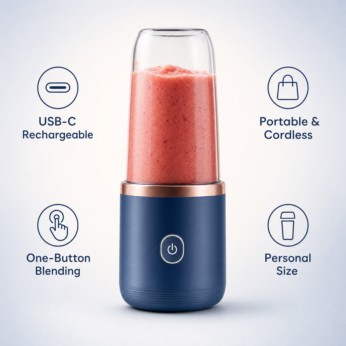 Portable Blender with 6 Blades, USB-Rechargeable Smoothie Cup